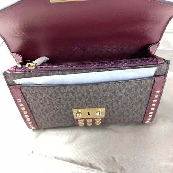 Michael Kors Rose 35F1GX0L2B Medium Flap Shldr Messenger Bag In Merlot - Picture 4 of 6